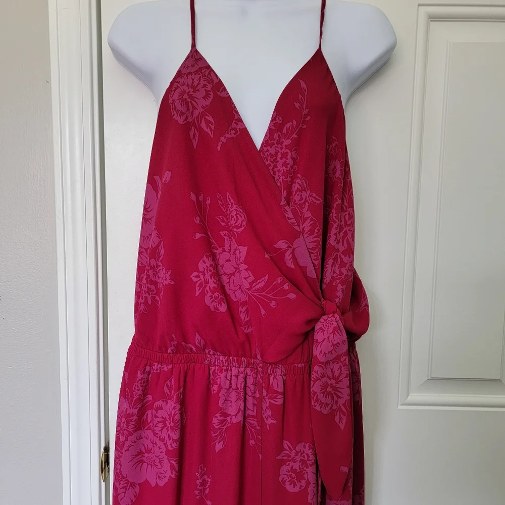 Express Sleeveless Front Tie Wide Leg Jumpsuit Magenta Purple Floral XL - Picture 2 of 11